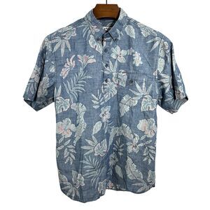 TOMMY BAHAMA Blue Pink Hawaiian Tropical Cotton‎ Short Sleeve Shirt Men's Medium